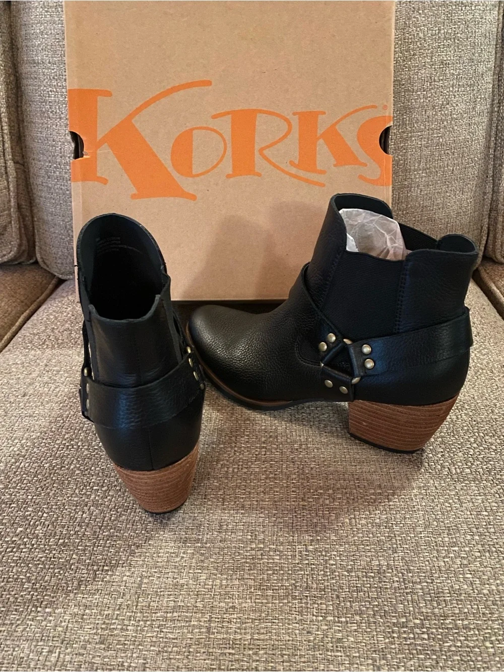 Kork-Ease Black Leather Studded Ankle Booties